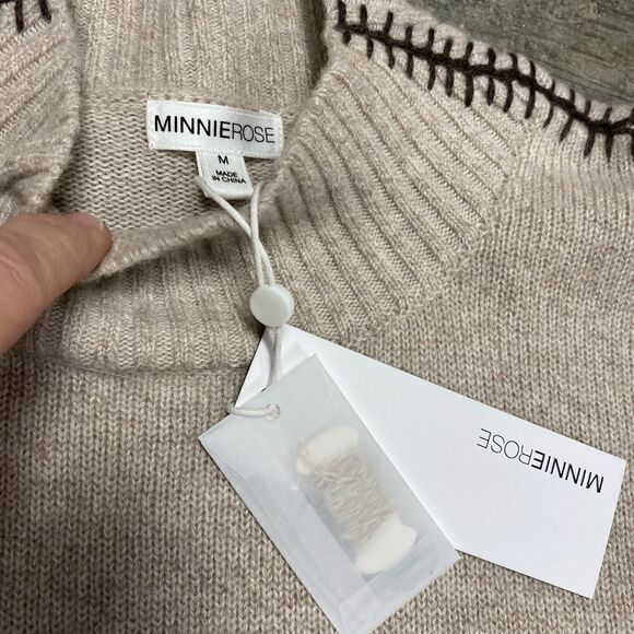 MinnieRose Beige Cashmere Mock-neck Pullover Sweater NWT - Picture 5 of 8